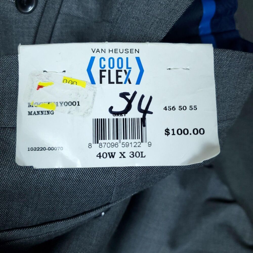 Van Heusen Cool Flex Pants Mens 40x30 Gray Stretch Slim Fit Dress Suit Separates - Picture 6 of 8